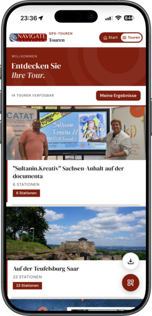 App kreativ-digital: Tourenübersicht mit „Entdecken Sie Ihre Tour